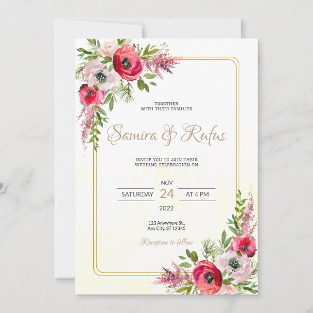 Invitación Boda floral bohemio (Anverso)