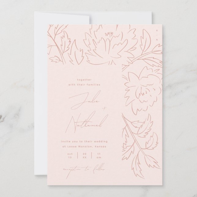 Invitación Boda floral bohemio con luz suave (Anverso)