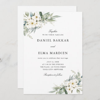 Invitación Boda floral bohemio de acuarela con follaje elegan
