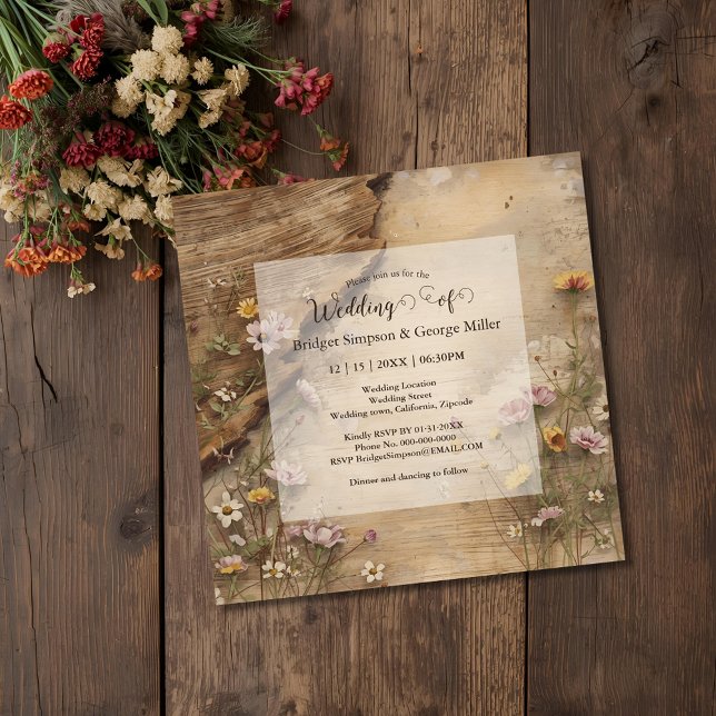 Invitación Boda Floral Bohemio de Madera Rústica (Subido por el creador)