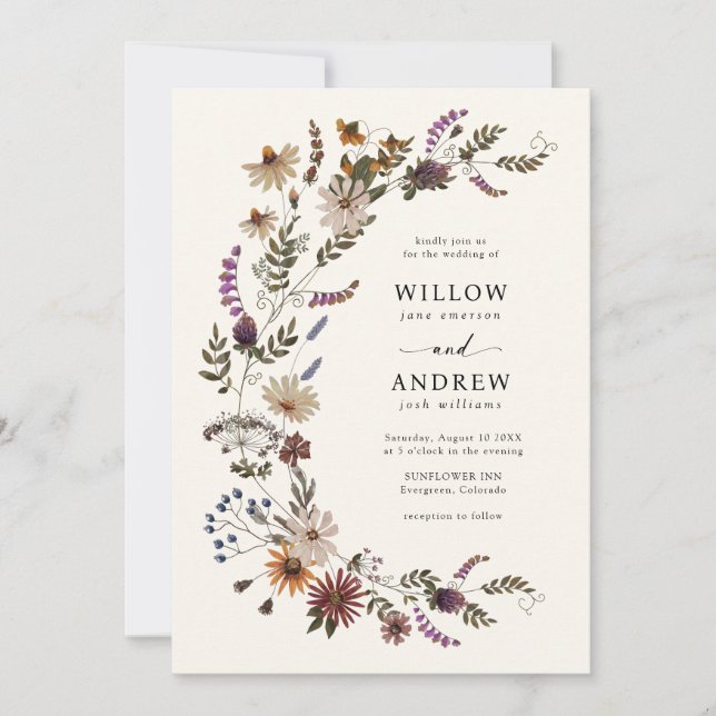 Invitación Boda Floral Bohemio de Otoño (Anverso)