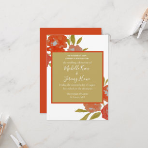 Invitación Boda floral bohemio de presupuesto naranja rojo do