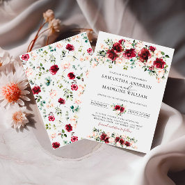 Invitación Boda floral bohemio de rosas borgoña exuberantes