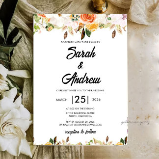 Invitación Boda Floral Bohemio de Terracota Otoño