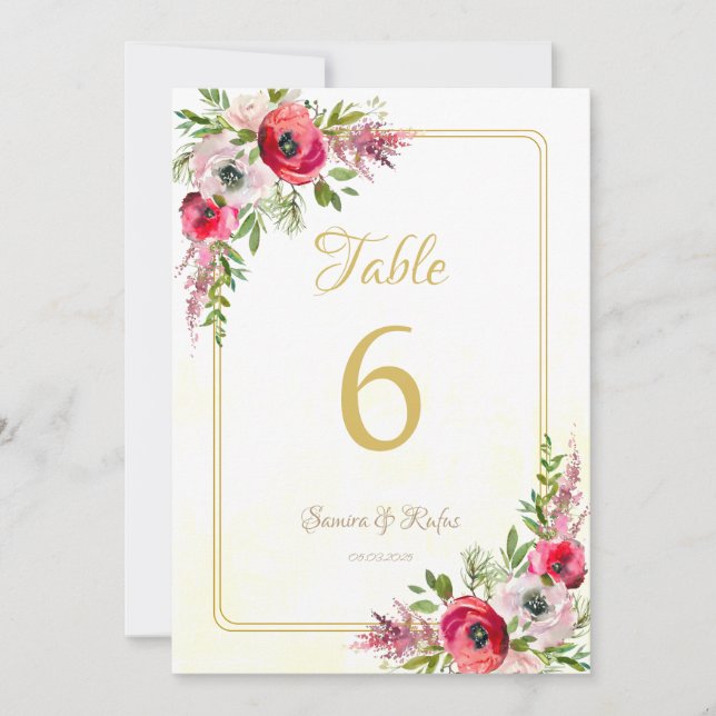 Invitación Boda floral bohemio Número de tabla (Anverso)