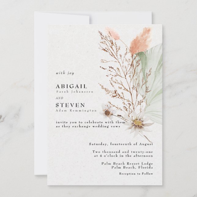 Invitación Boda floral bohemio romántico (Anverso)