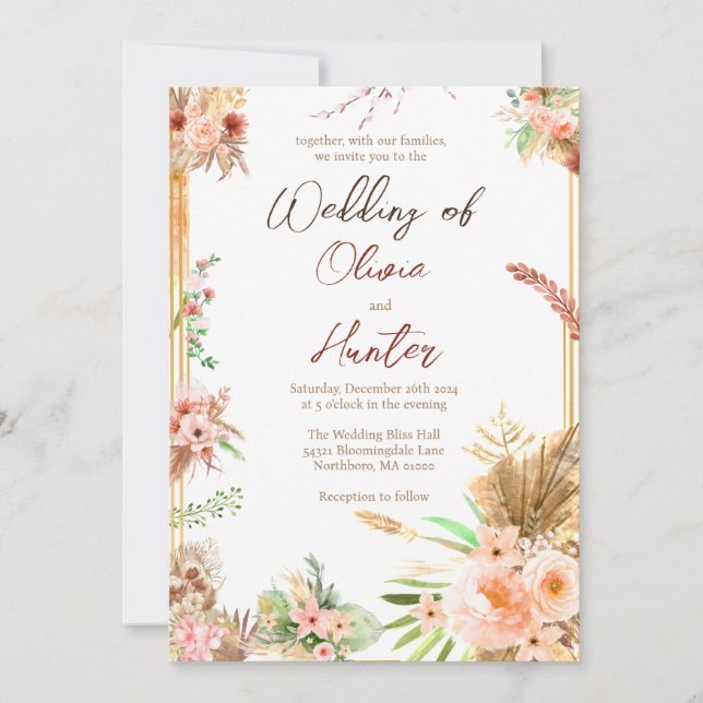 Invitación Boda floral boho (Anverso)