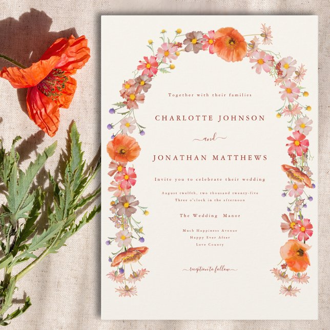 Invitación Boda Floral Boho (Elegant wildflower boho floral arch wedding invitation )