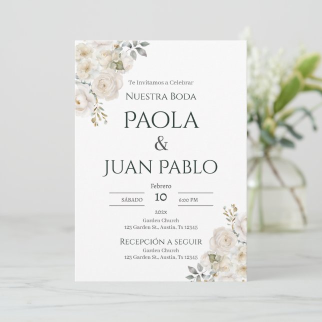 Invitación Boda Floral Boho (Anverso de pie)