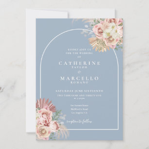Invitación Boda floral boho arco de hierba de Pampas azul pol