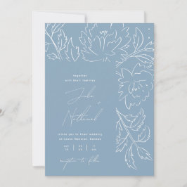 Invitación Boda floral boho azul polvoriento