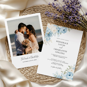 Invitación Boda Floral Boho Azul Polvoriento