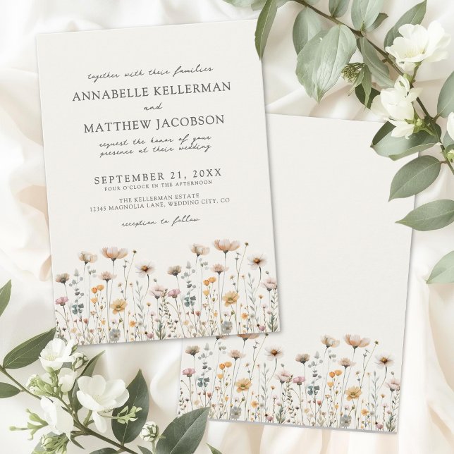 Invitación Boda Floral Boho Beige Flor Silvestre (Wildflower Beige Boho Floral Wedding Invitation)