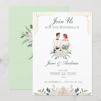 Invitación Boda Floral Boho Blanco Y Verde