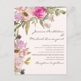 Invitación Boda floral boho blush rosa lavanda