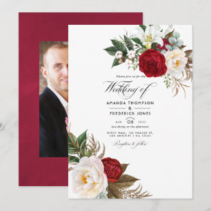 Invitación Boda Floral Boho Borgoña - Marsala Foto