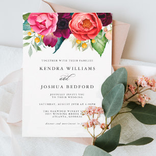 Invitación Boda Floral Boho Borgoña Rosa y Terracotta