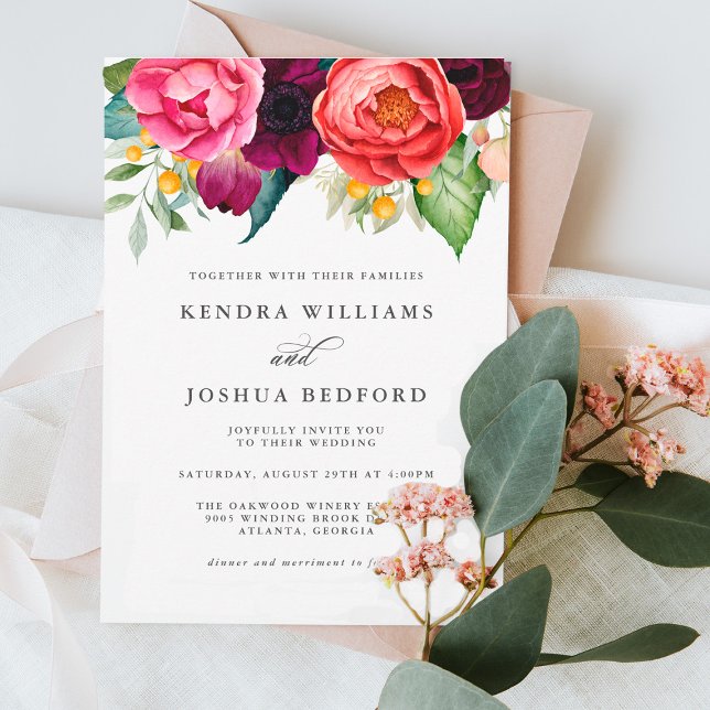Invitación Boda Floral Boho Borgoña Rosa y Terracotta (Subido por el creador)