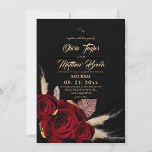 Invitación Boda floral boho burgundy y rosas negras