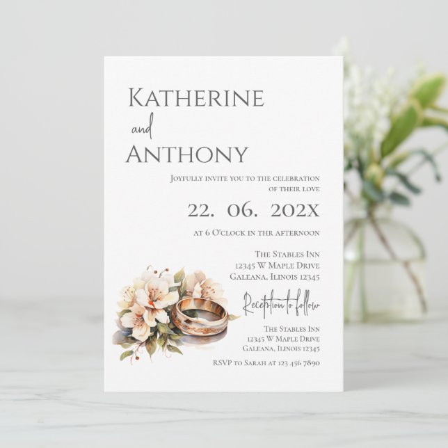 Invitación Boda floral boho con anillo (Anverso de pie)