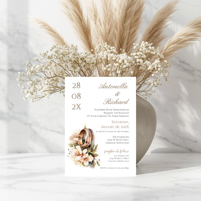 Invitación Boda floral boho con anillos (Subido por el creador)