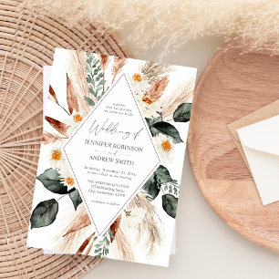 Invitación Boda Floral Boho Copper Pampas Grass & Beige