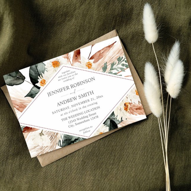 Invitación Boda Floral Boho Copper Pampas Grass & Beige (Subido por el creador)