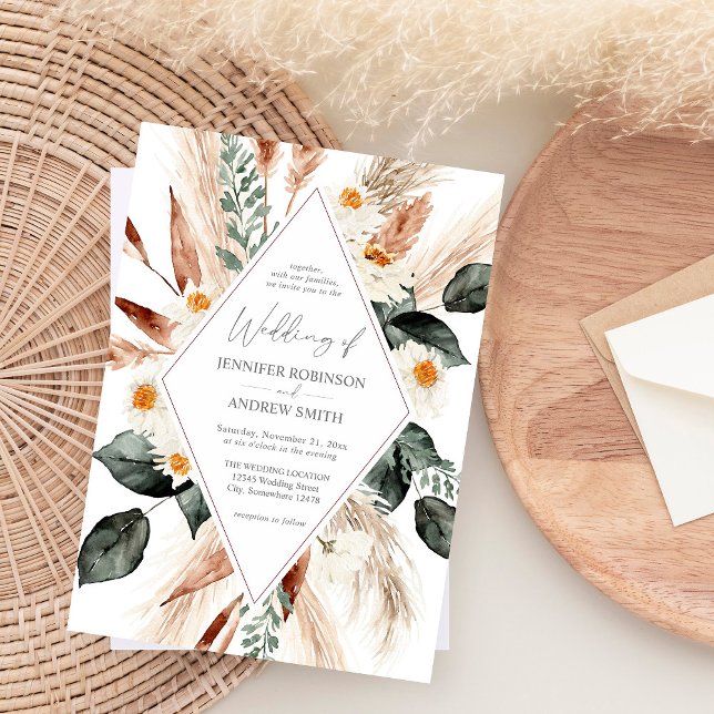 Invitación Boda Floral Boho Copper Pampas Grass & Beige (Subido por el creador)