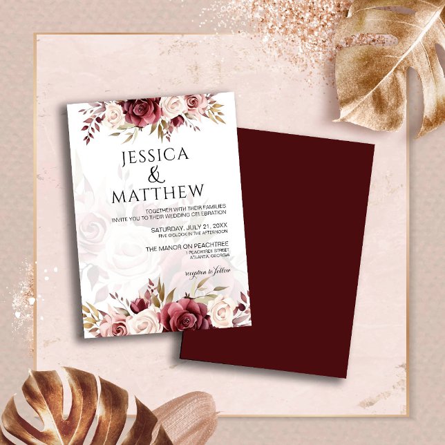 Invitación Boda floral boho de Borgoña (Subido por el creador)