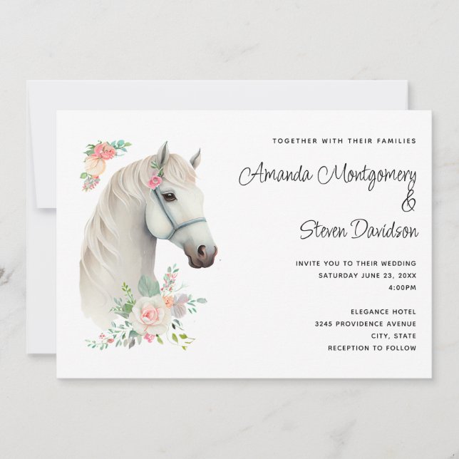 Invitación Boda floral boho de caballo blanco elegante (Anverso)