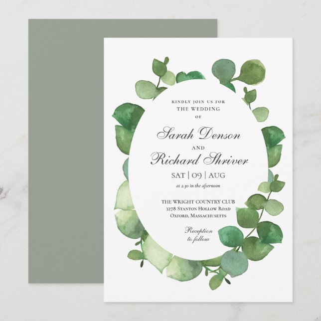 Invitación Boda floral boho de eucalipto (Anverso / Reverso)