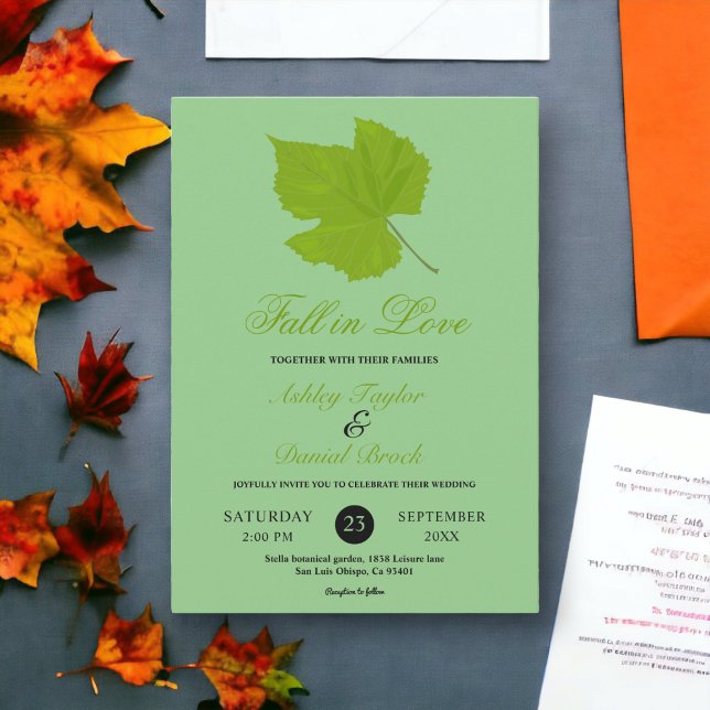 Invitación Boda Floral Boho de Hojas de Otoño Verde Elegante  (Subido por el creador)