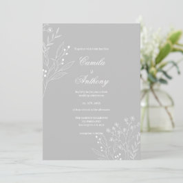 Invitación Boda Floral Boho de la esquina blanca plateada