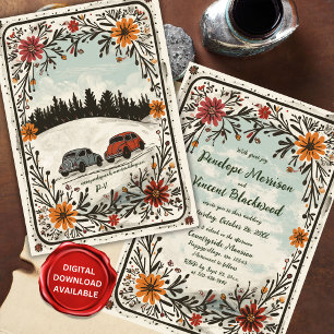 Invitación Boda floral Boho de los coches curados en el campo