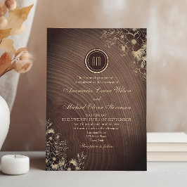 Invitación Boda Floral Boho de Madera Rústica de Granero