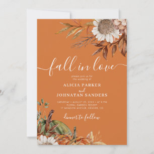Invitación Boda floral boho de otoño con hojas de terracota o