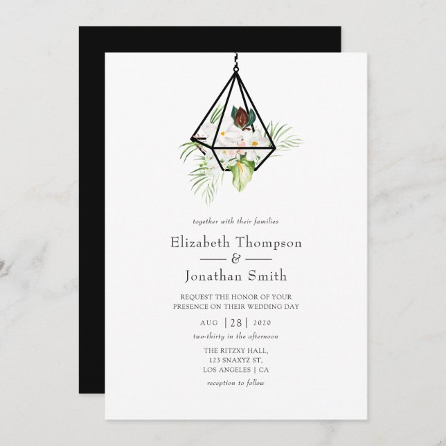 Invitación Boda Floral Boho Geométrico Terrarium (Anverso / Reverso)