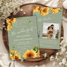 Invitación Boda floral boho girasoles verde salvia