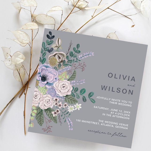 Invitación Boda floral Boho Gray & Lavender Pintado (Subido por el creador)