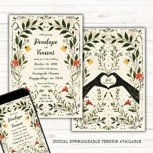 Invitación Boda floral Boho manuscrito en campo