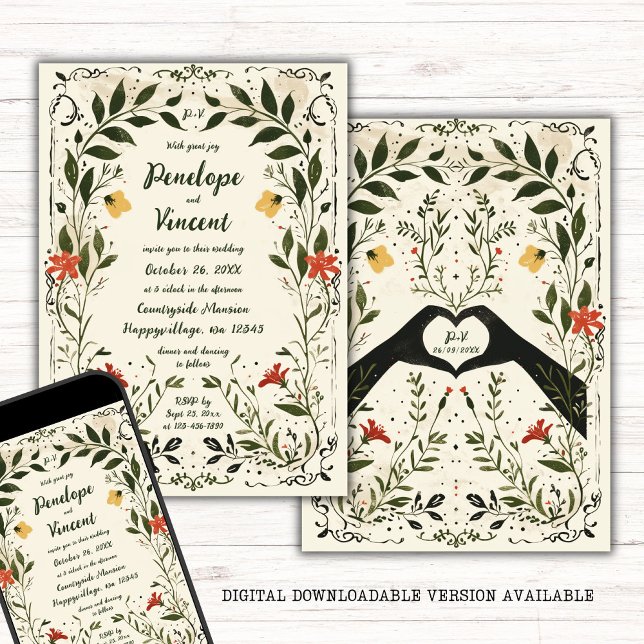 Invitación Boda floral Boho manuscrito en campo (Subido por el creador)