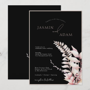 Invitación Boda floral boho negro rosa suave
