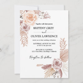 Invitación Boda Floral Boho Neutral Rústica