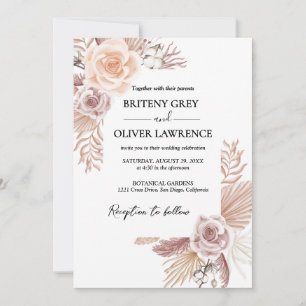 Invitación Boda Floral Boho Neutral Rústica