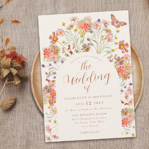 Invitación Boda Floral Boho Otoño Mariposa Flor Silvestre