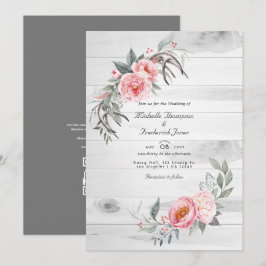 Invitación Boda Floral Boho Rosa Rústico Código QR RSVP