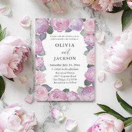 Invitación Boda floral boho rosa y púrpura