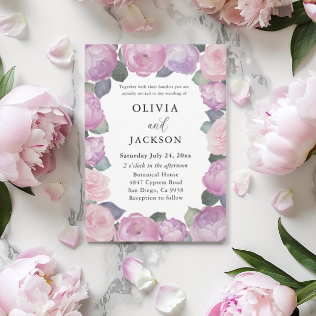 Invitación Boda floral boho rosa y púrpura (Subido por el creador)