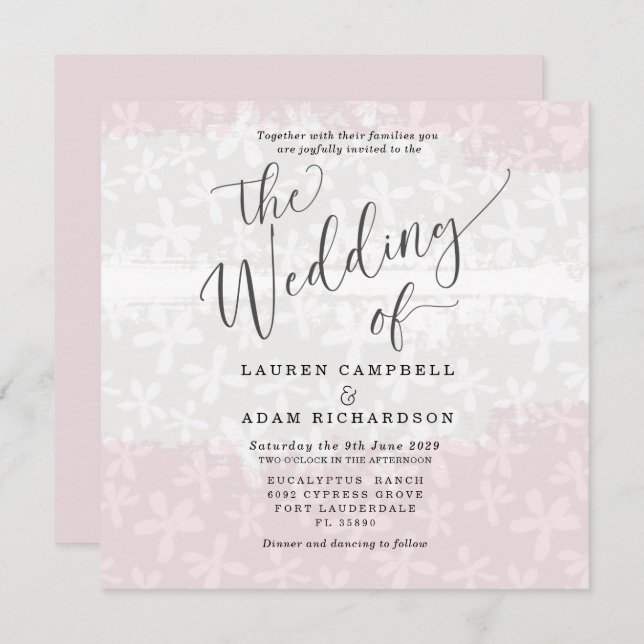 Invitación Boda floral Boho Rubor Pink & Beige (Anverso / Reverso)