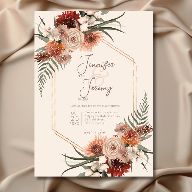 Invitación Boda floral Boho Rust & Cream Fall (Subido por el creador)
